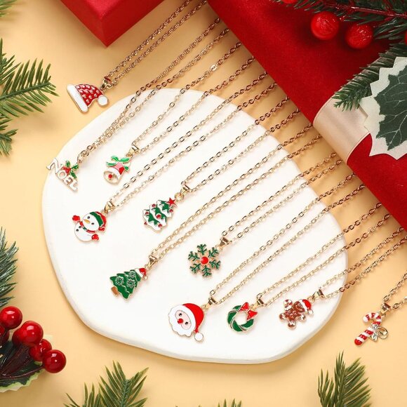 48 Pieces Christmas Necklaces Gift Set - Colorful Santa, Tree, Reindeer, Snowfla - Picture 2 of 7